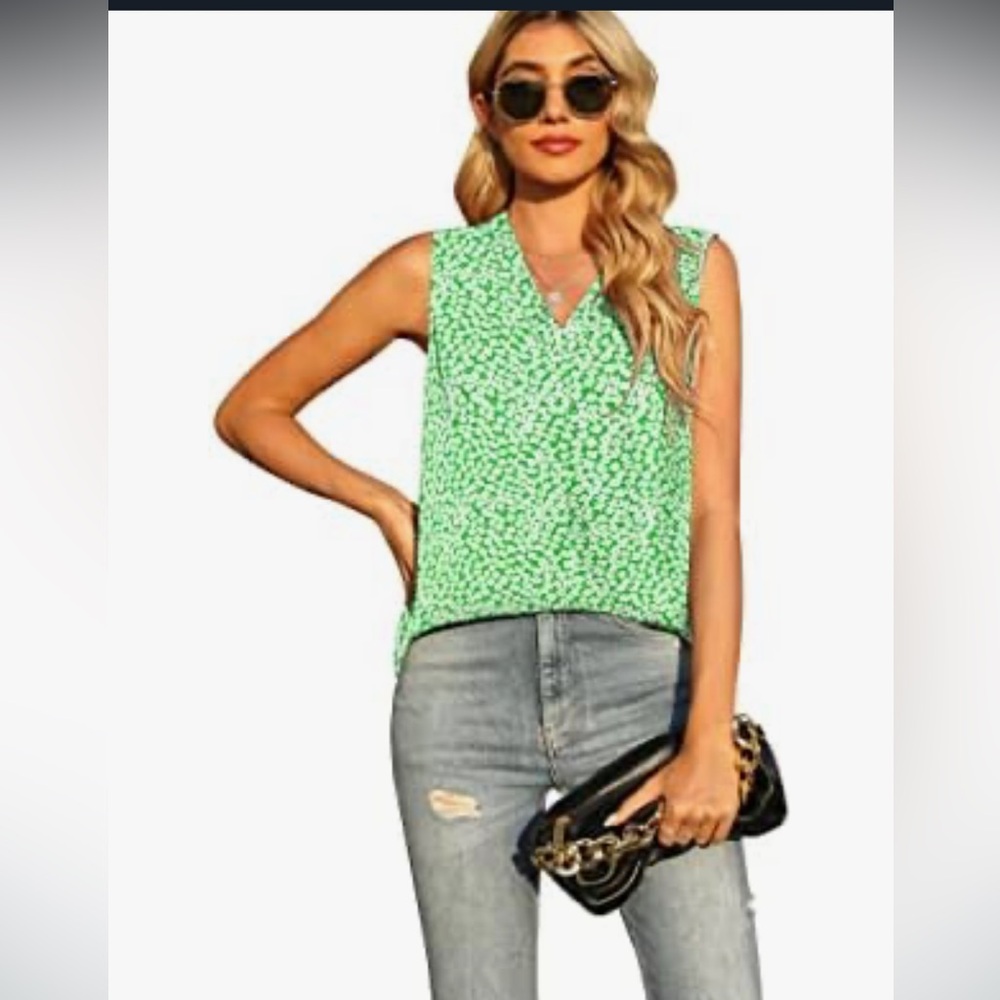 Green Floral Sleeveless Top Size XL